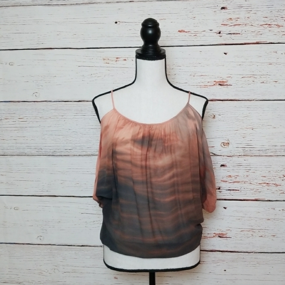 MICHELLE JONAS // printed silk chiffon cold shoulder top